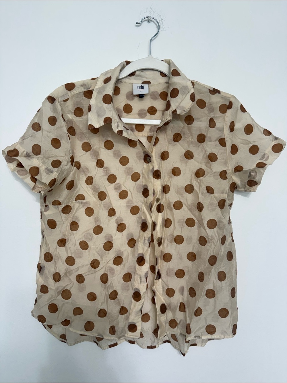 CAbi Beige Blouse with Brown Polka Dots